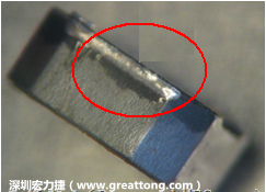 使用錫(Sn)鍍層的電源電感器(Power Inductors)，經(jīng)過(guò)推力測(cè)試后，其焊點(diǎn)還保留在零件的端點(diǎn)上，所以推力比較高。