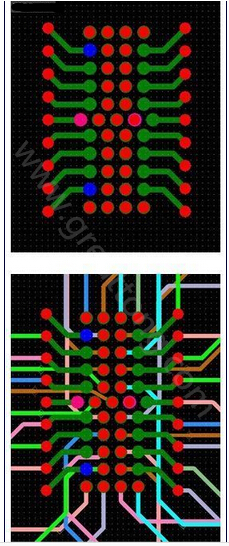 焊盤內(nèi)過孔用于內(nèi)部，而外部引腳在0.5mm柵格上扇出-深圳宏力捷