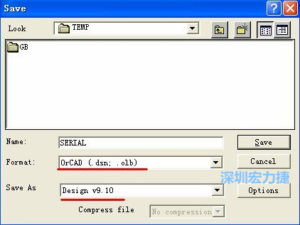 選擇菜單 File－Save As，輸出格式選 ORCAD 9.10。