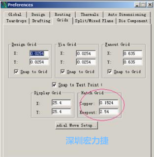  改銅皮的填充網(wǎng)格Global→Design Units，填充方向Drafting→Direction；Hatch Grid中Copper此數(shù)值為大銅箔中所填充的線條中心到中心的距離。