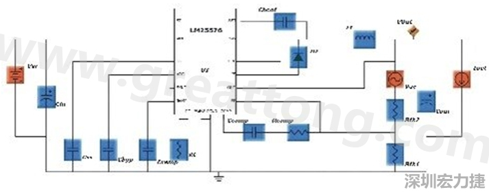 參考圖1的電流通路：把FET在導(dǎo)通狀態(tài)下流經(jīng)的通路標(biāo)記為紅色；把FET在關(guān)斷狀態(tài)下的迴路標(biāo)記為綠色。