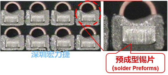  「預(yù)成型錫片(Solder preforms)」是一種擠壓成型的小錫片，可以在PCBA貼片加工時用來局部增加錫膏印刷量，幫助因為使用鋼板印刷而受限的錫膏量，用來改善焊錫的品質(zhì)。